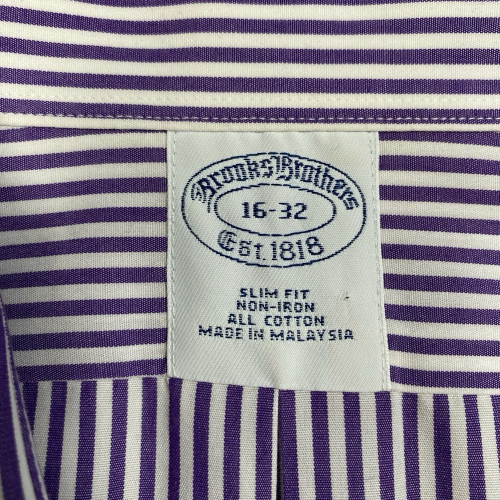 Brooks Brothers 1818 Dress Shirt 16 2 Men Slim Non Iron Purple Stripes - Picture 7 of 7